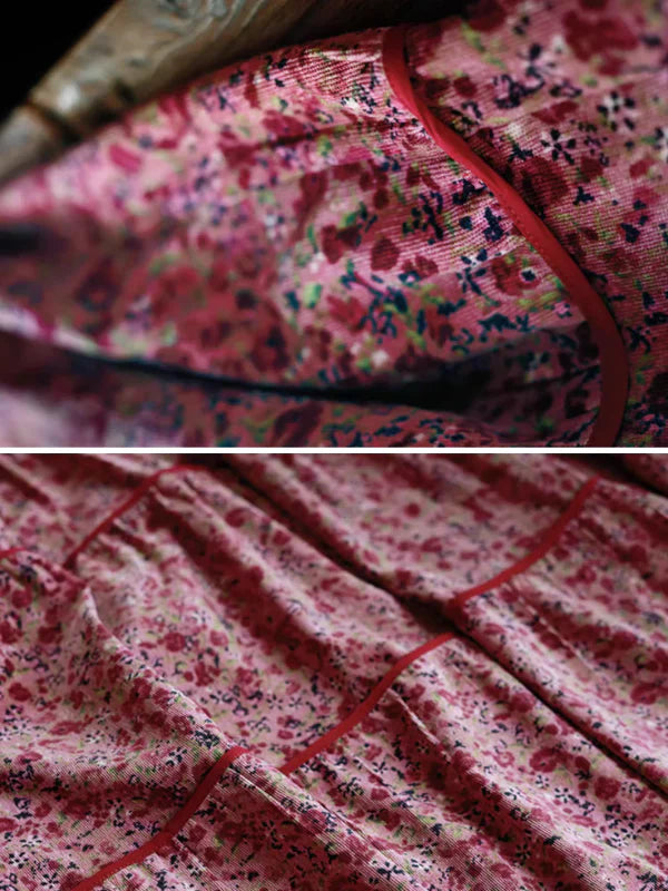 Pink Corduroy Floral Long Dress