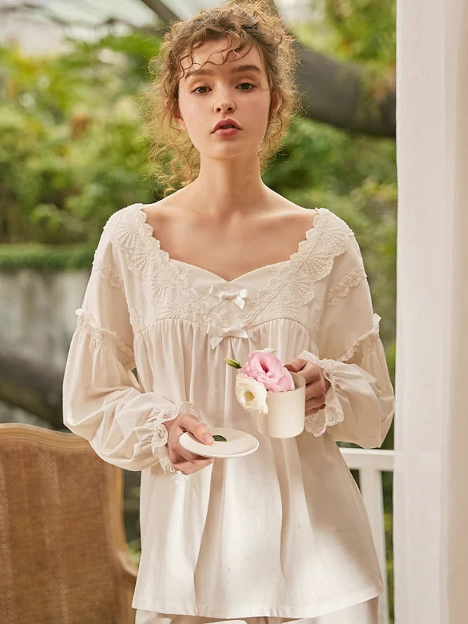 Vintage Soft Lace Cotton Pajama Set