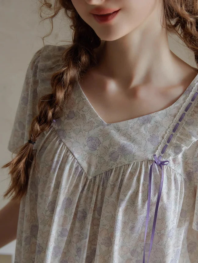 Romantic Floral Lace Ribbon Pajama Set
