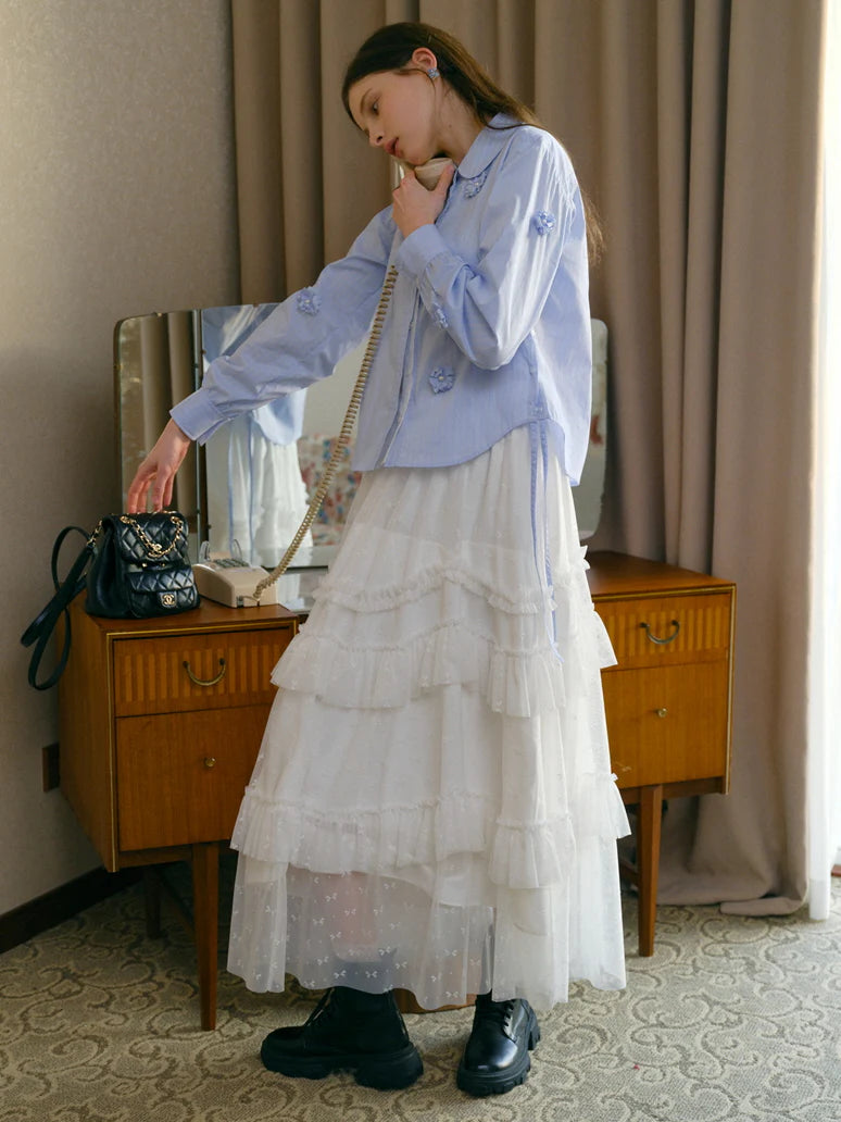 Powder Blue Floral Embellished Blouse