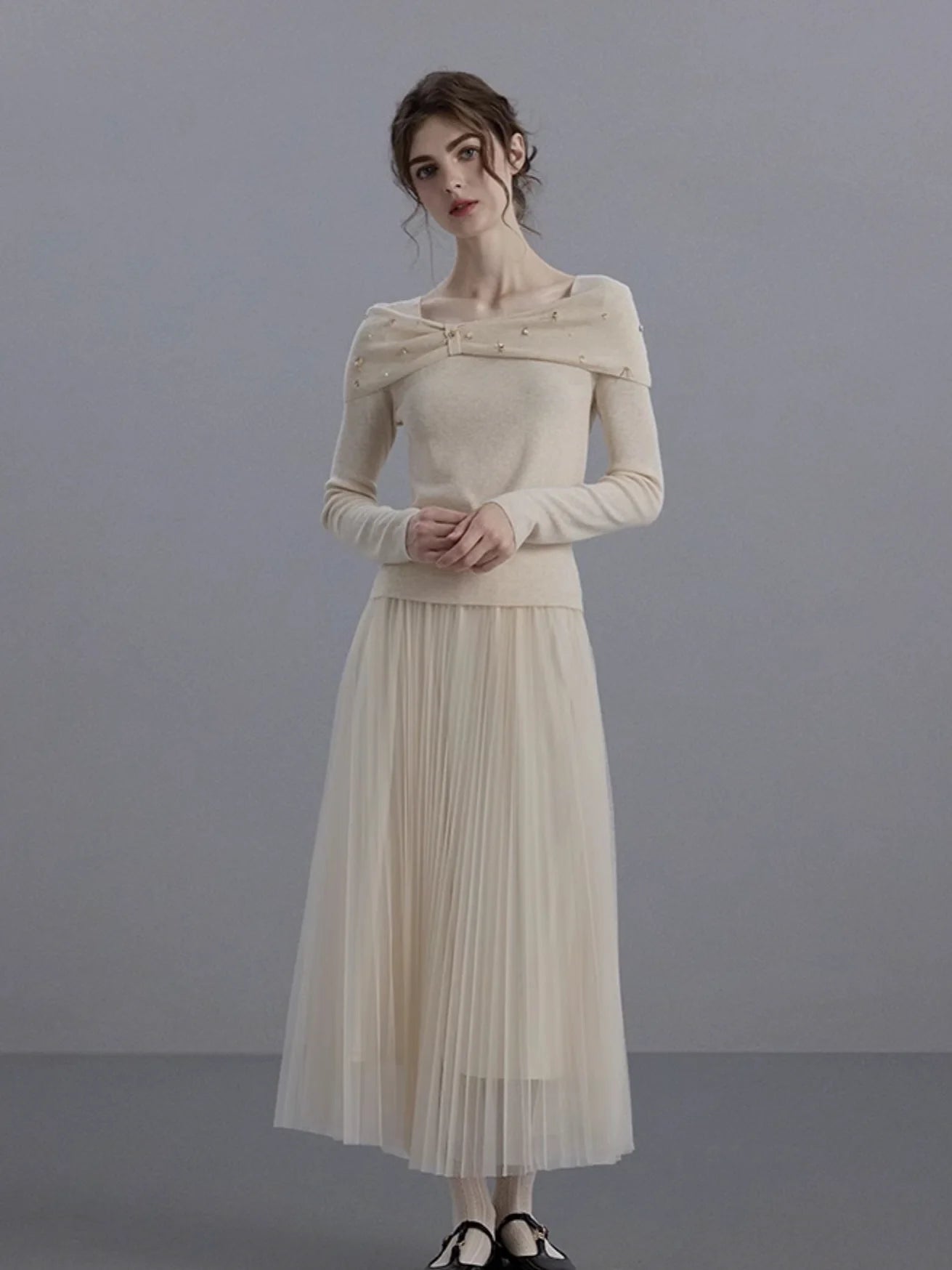 Embellished Knit & Tulle Skirt Set