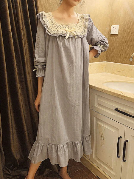 Vintage Lace Blue Cotton Nightgown