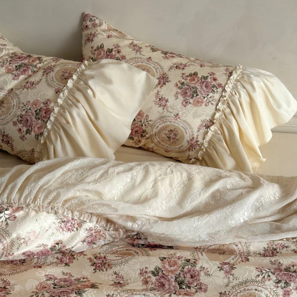 Vintage Cotton Embroidered Lace Bedding Set