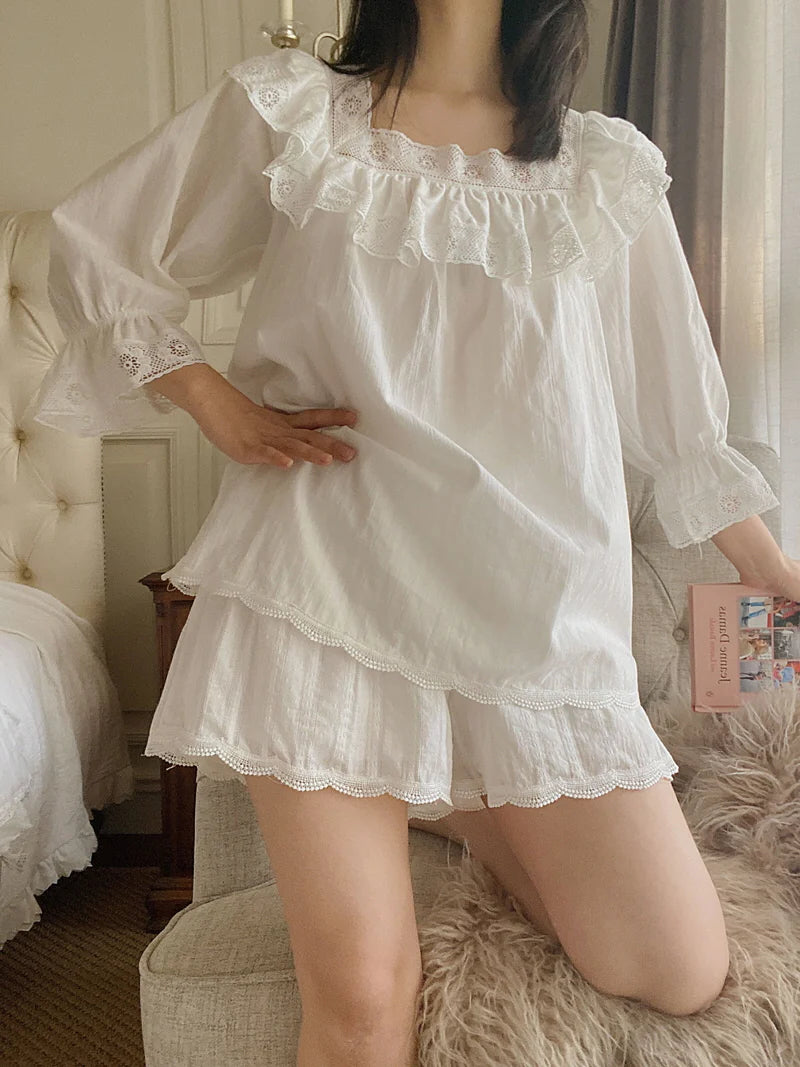 Romantic Summer Lace Trim Pajama Set