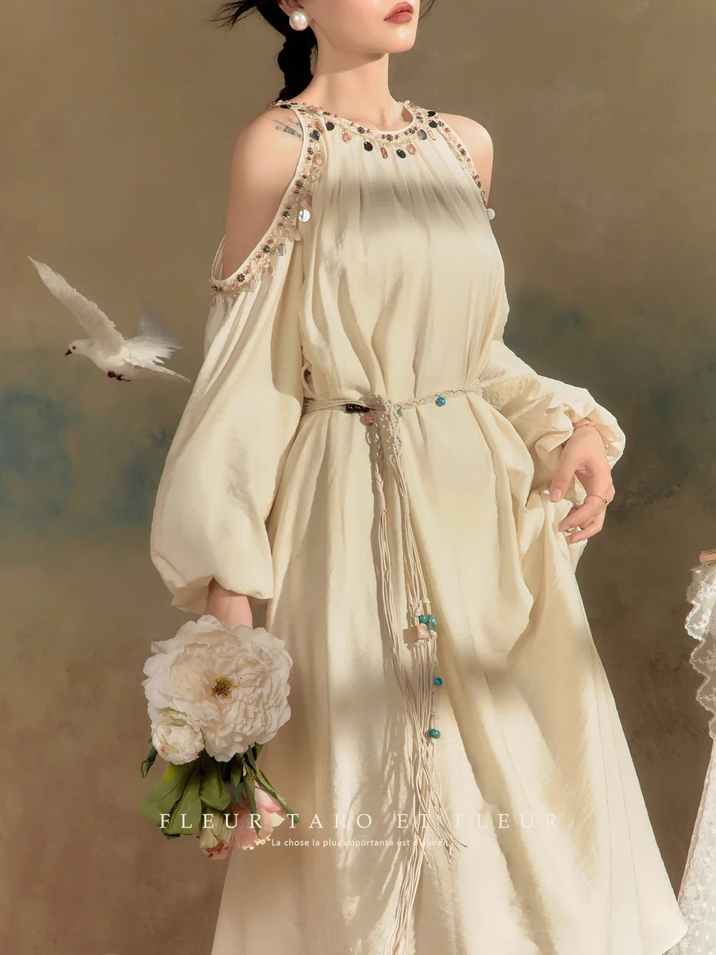 Ethereal Gemstone Cold-Shoulder Dress