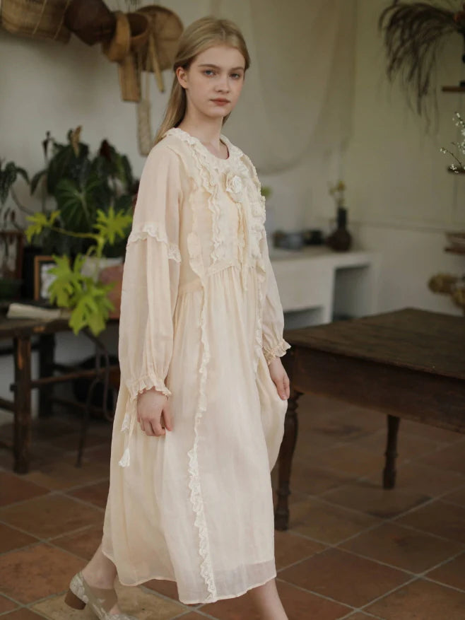 Forest Bloom Ramie Embroidered Dress