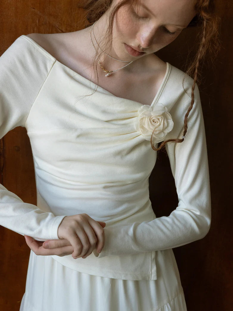 Elegant Rose Ivory Draped Top