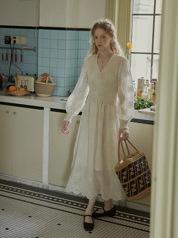 Vintage Lace Embroidered Long Dress