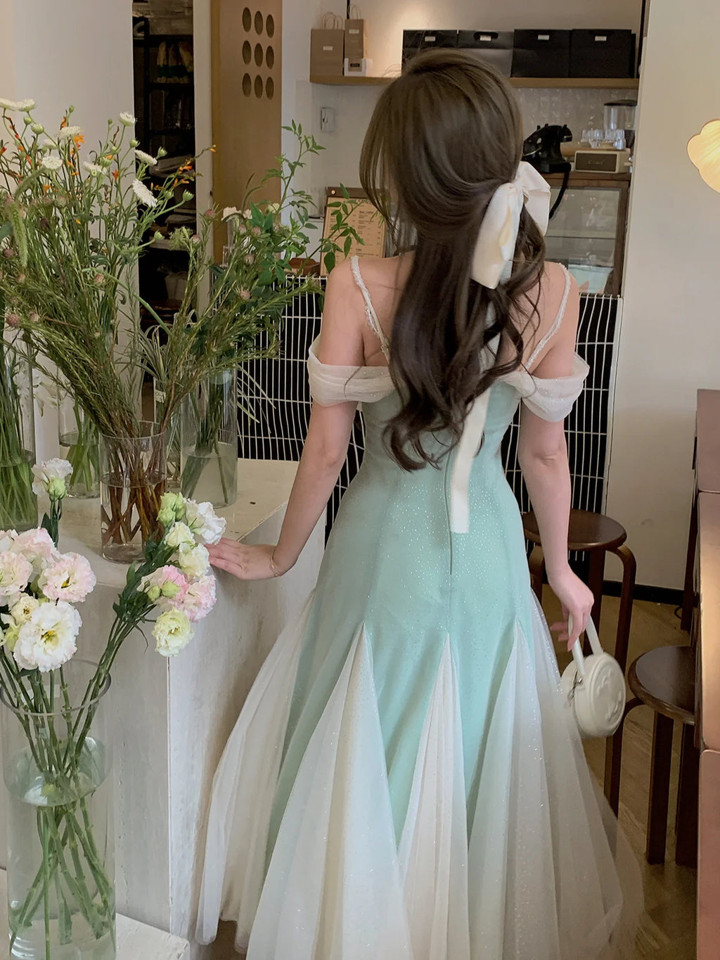 Evelyn's Mint Princess Slit Mesh Dress