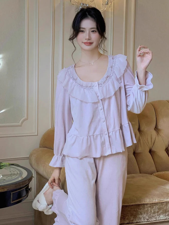 Dreamy Velvet Ruffle Pajama Set