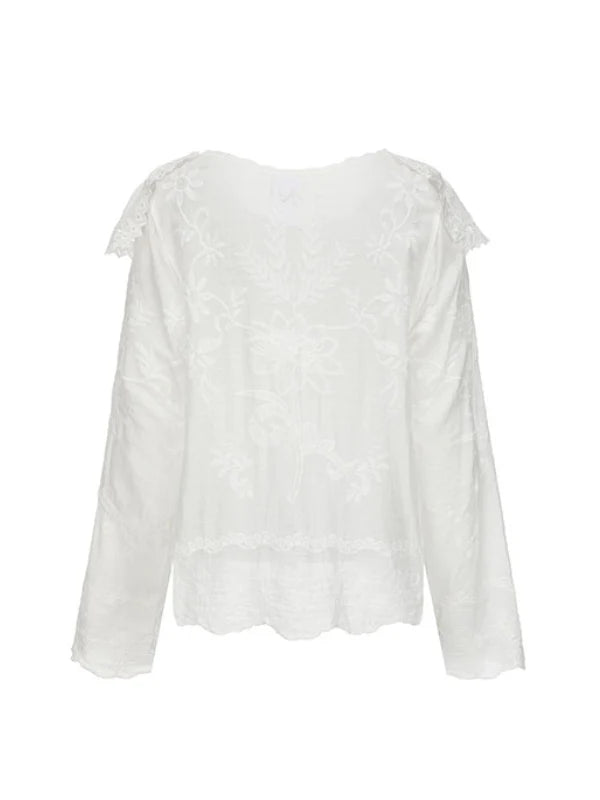 Round Collar Garden Embroidered Blouse