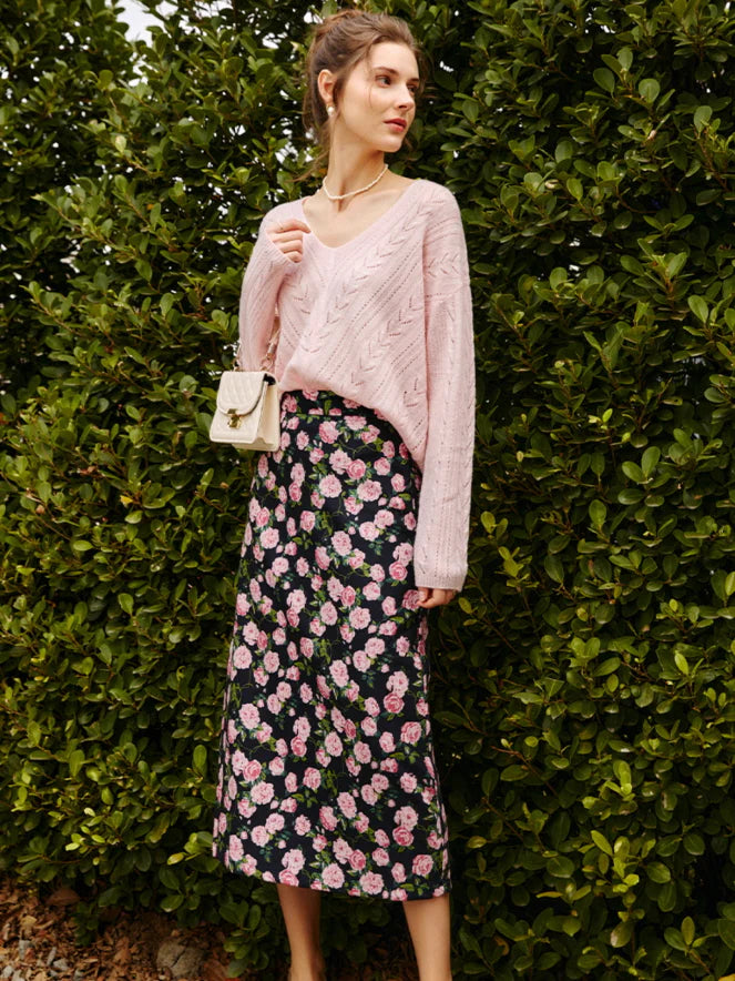 Romantic Soft Knit V-Neck Sweater