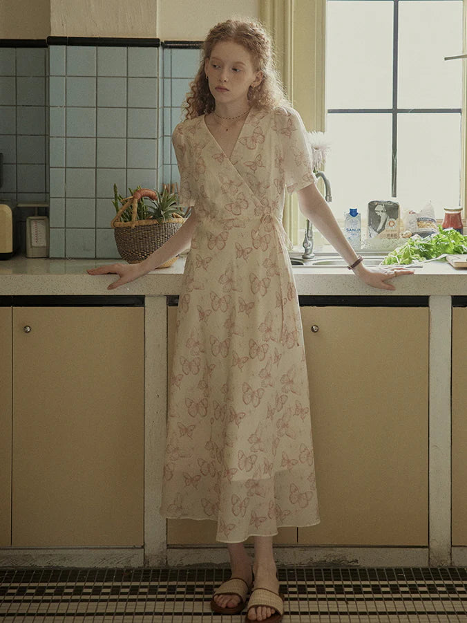 Butterfly Whispers Wrap Dress