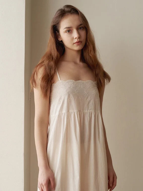 Lace Collar Cotton Lounge Gown