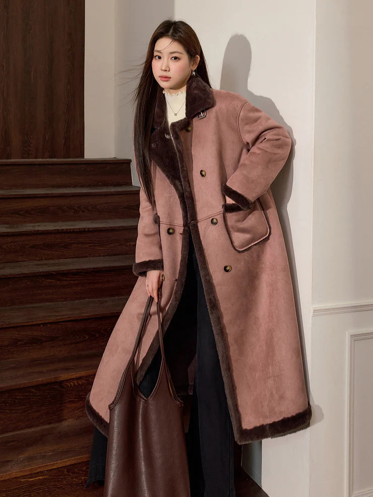 Vintage Rose Faux Fur Long Coat