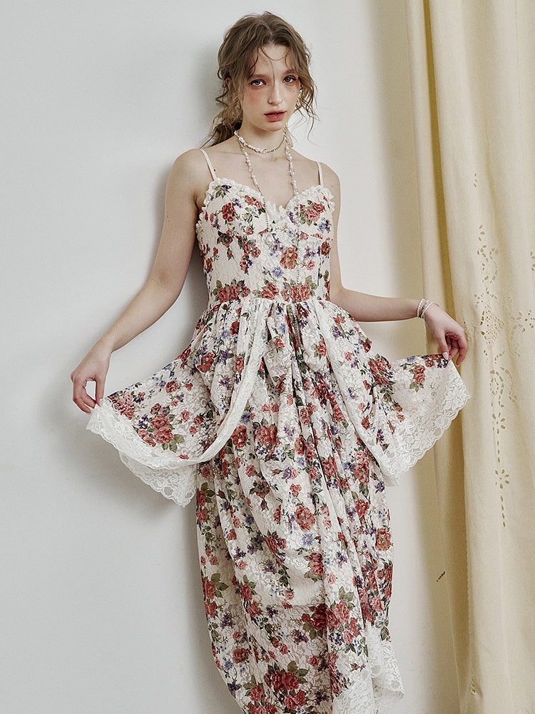 Fairytale Rose Draped Lace Dress