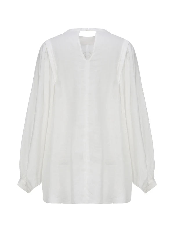 Embroidered Floral Brooch Linen Cotton Blouse