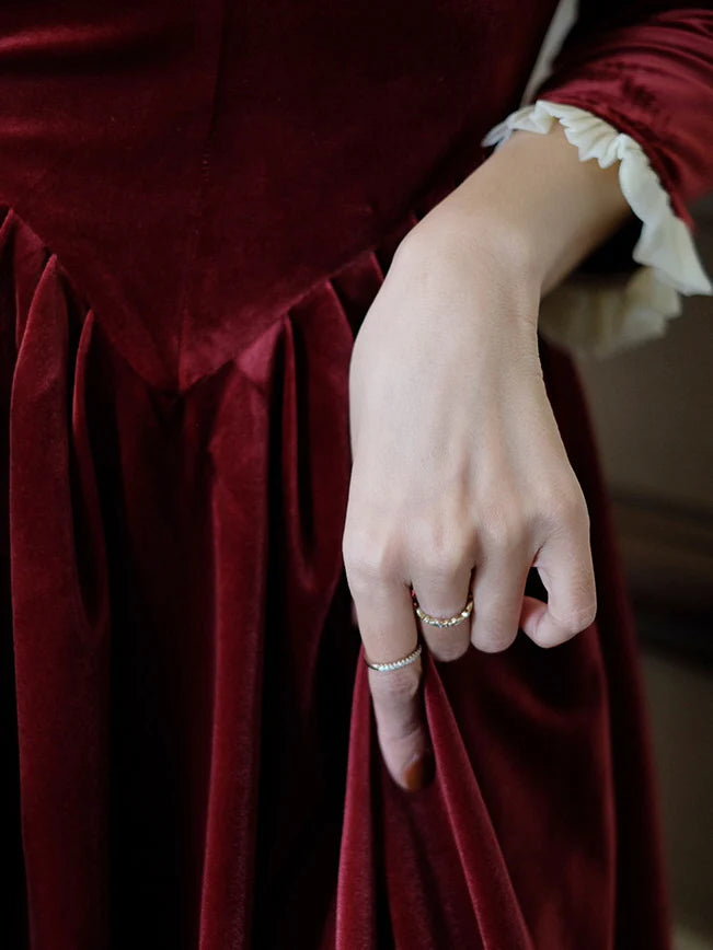 Ruffled Trim Royal Red Velvet Vintage Dress