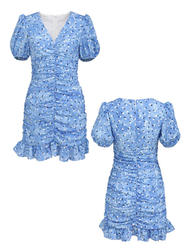 Blue Blossom Ruched Dress