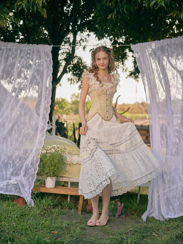 Lime Ribbon Fantasy White Dress