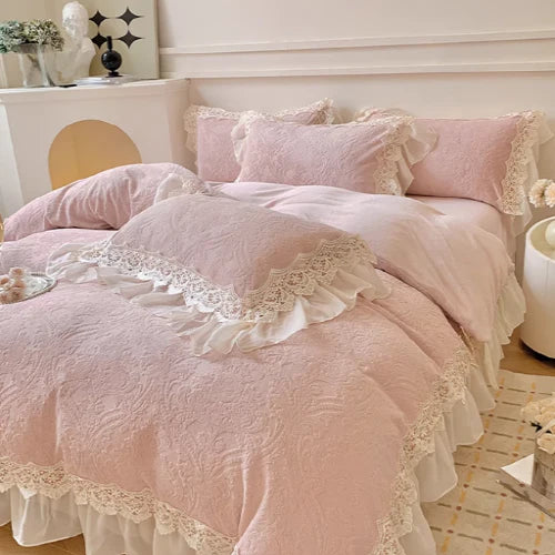 Pink Velvet Princess Douvet Cover Set