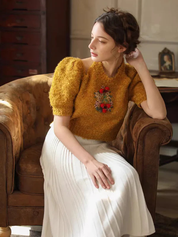 Hand-Embroidered Knit Top