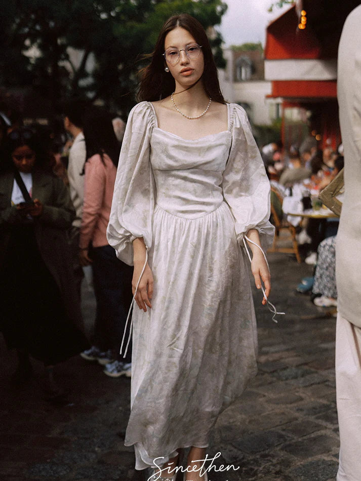 Ethereal Garden Puff-Sleeve Long Dress