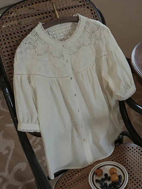 Victorian Lace Embroidered Cotton Blouse