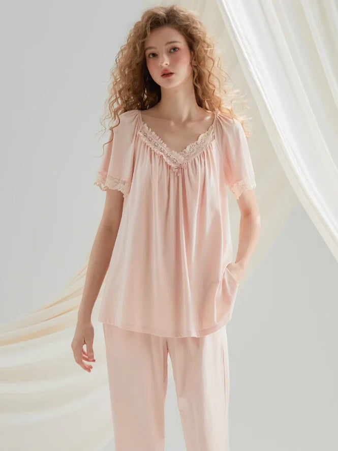Soft Lace-Trimmed Pajama Set