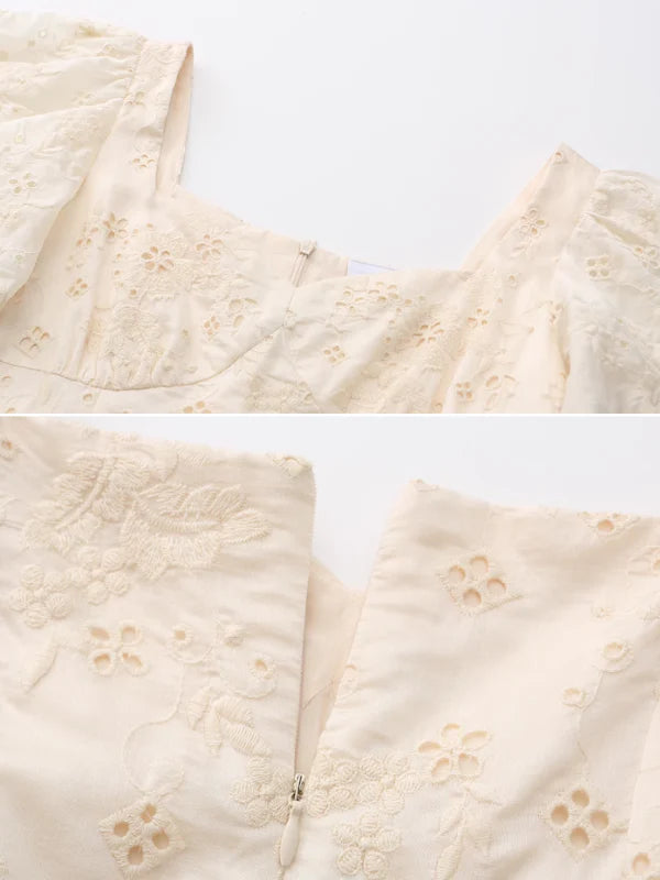Ivory Garden Floral Embroidery Dress