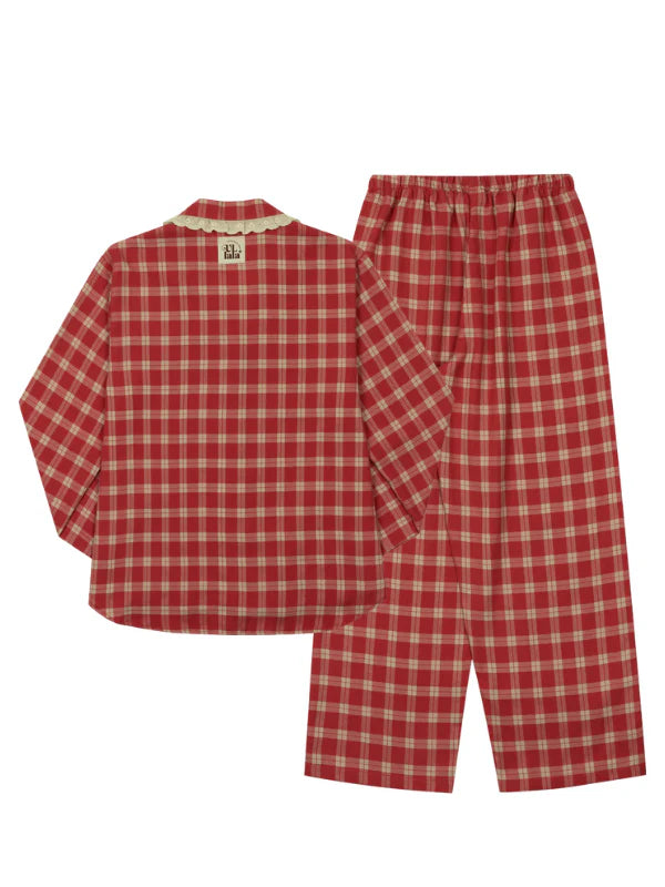 Cherrywood Check Lace Pajama Set