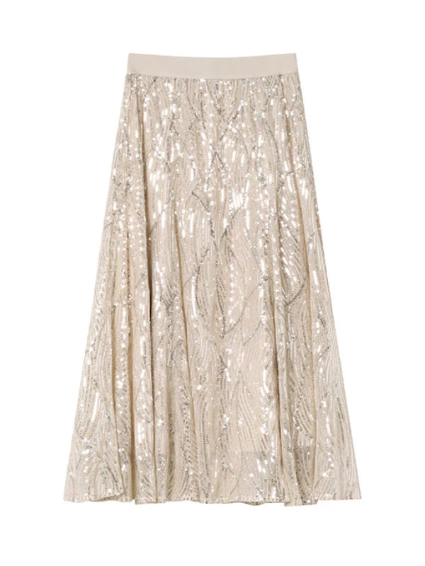 Champagne Sequin A-Line Skirt