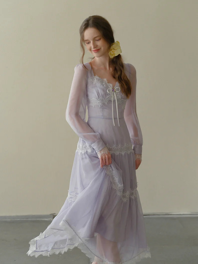 Lavender Whispers Lace Tiered Dress