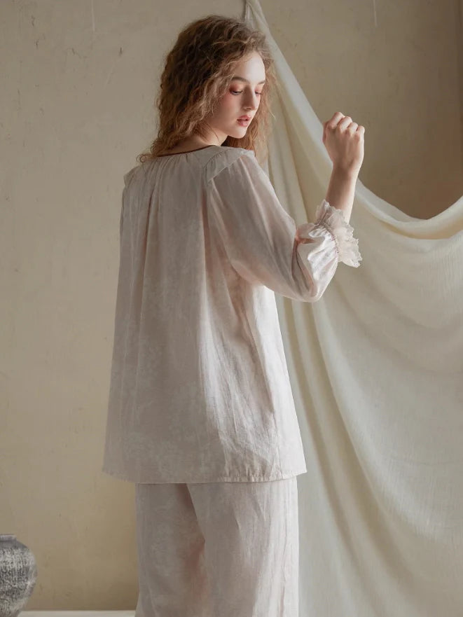 Vintage Ruffled Lace Trim Pajama Set