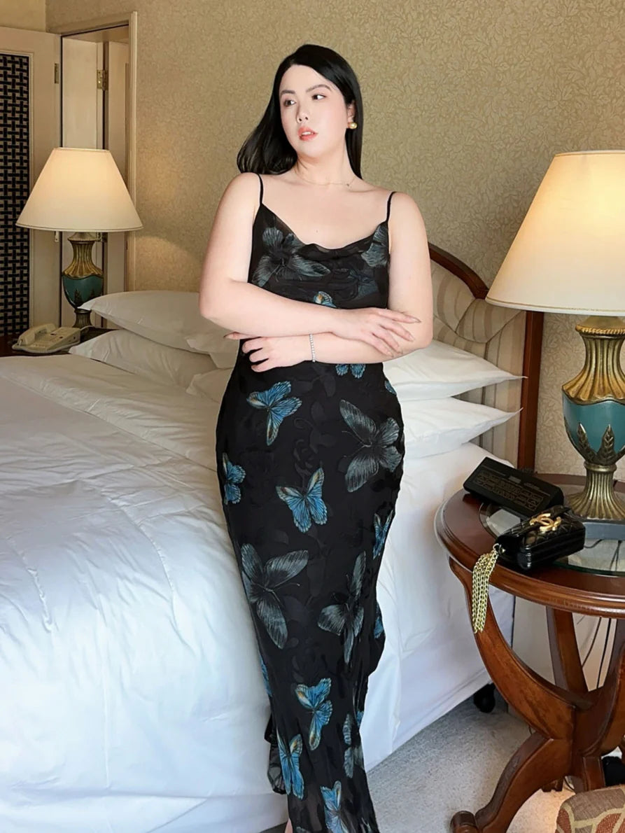 Plus Size Midnight Blue Butterfly Slip Dress