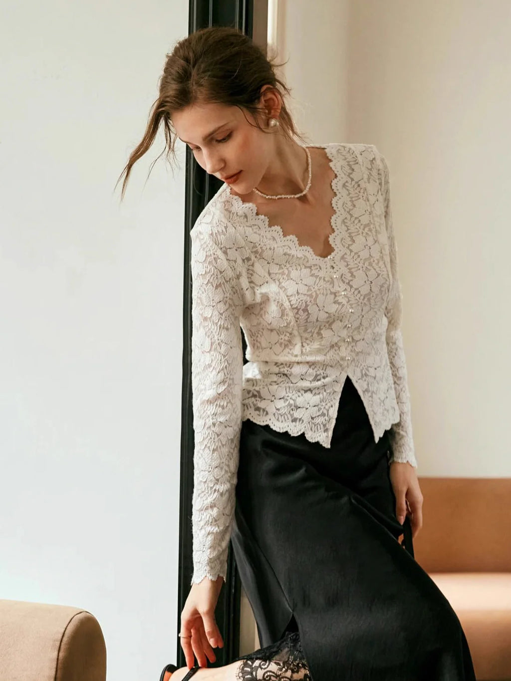 Elegant Lace Button Blouse