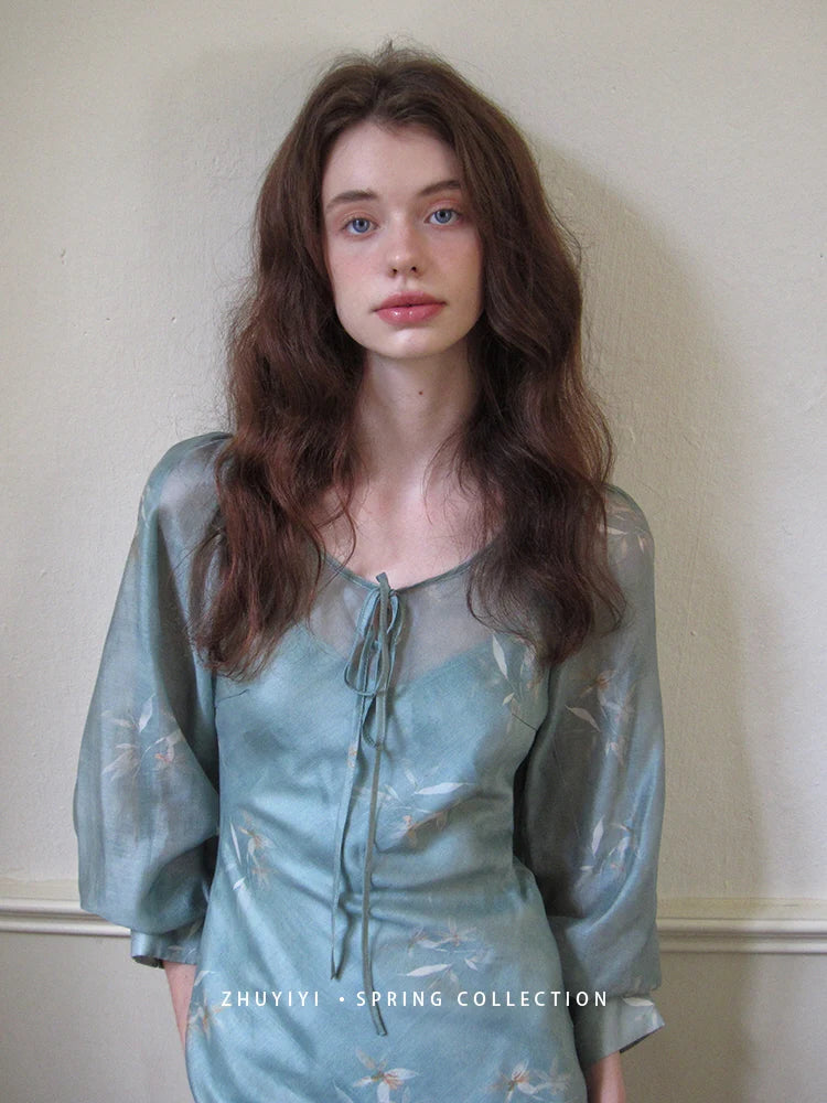 Ethereal Spring Meadow Sheer Sleeve Dress