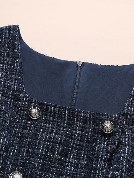 Navy Tweed Double-Breasted Dress