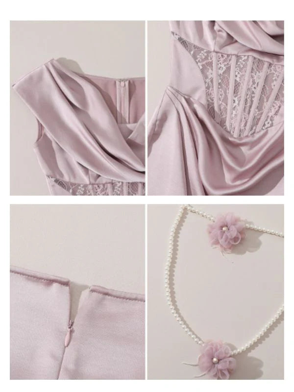 Fairytale Pearl Blossom Satin Dress