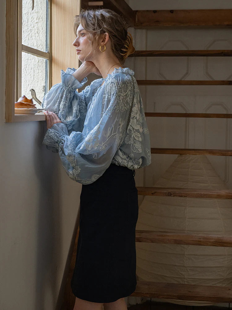 Vintage Embroidered Sheer Blouse