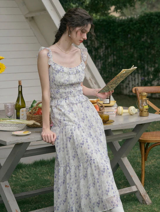 Wisteria Bloom Ruffle Smocked Floral Dress