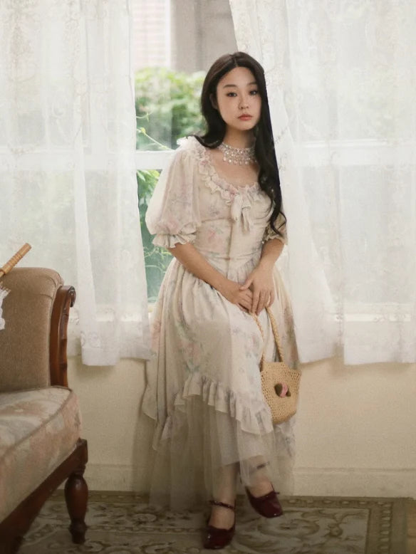 Romantic Pastel Garden Ruffle Dress