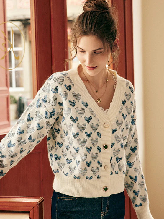 Vintage Blue Heart Knit Cardigan