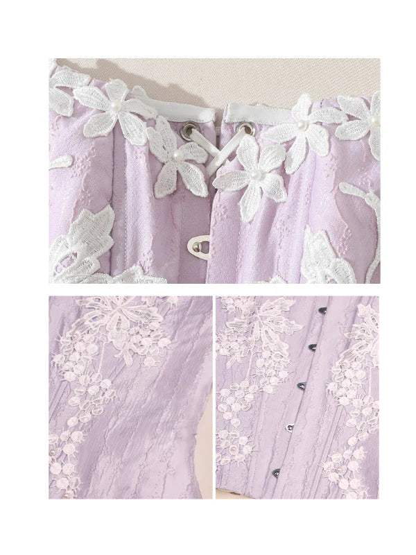 Floral Embroidered Corset & Sheer Skirt