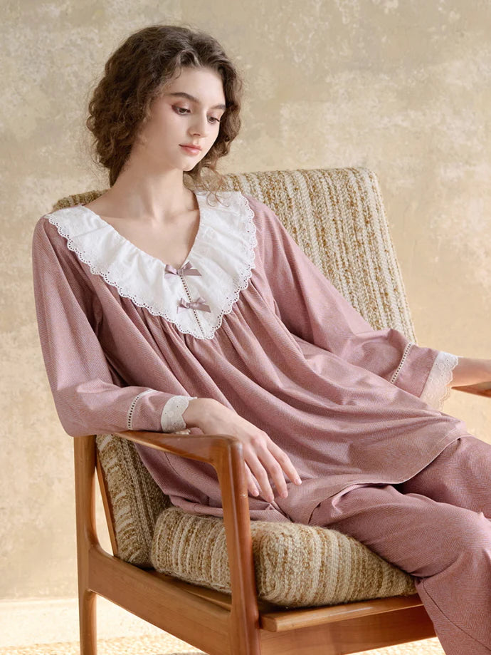 Blush Lace Collar Pajama Set