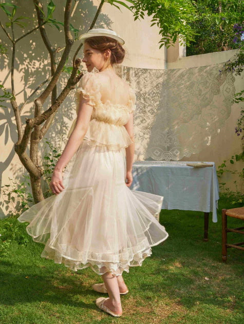 Pearl Ribbon Tulle Skirt