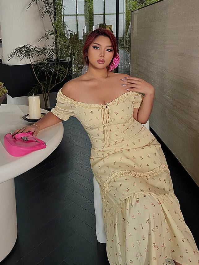 Lemon Blossom Ruffle Midi Dress