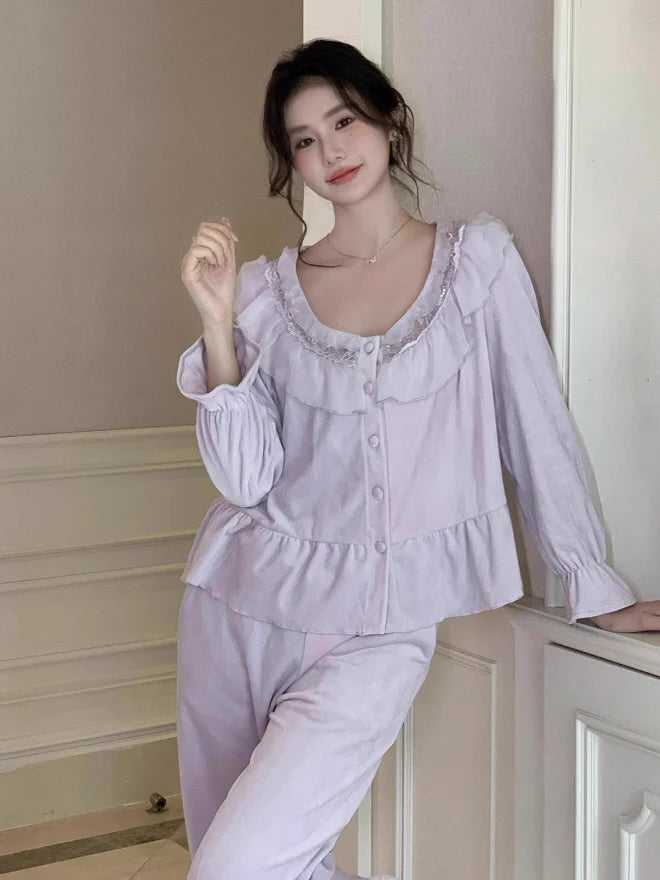Dreamy Velvet Ruffle Pajama Set