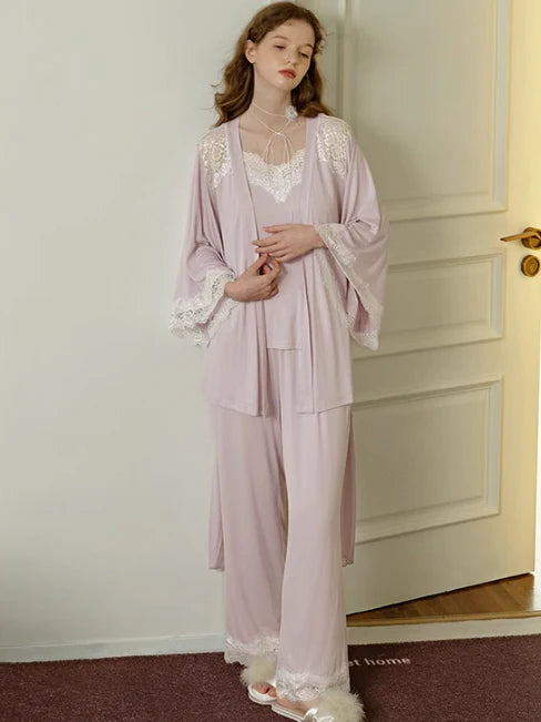 Lace Elegance 3-Piece Loungewear Set
