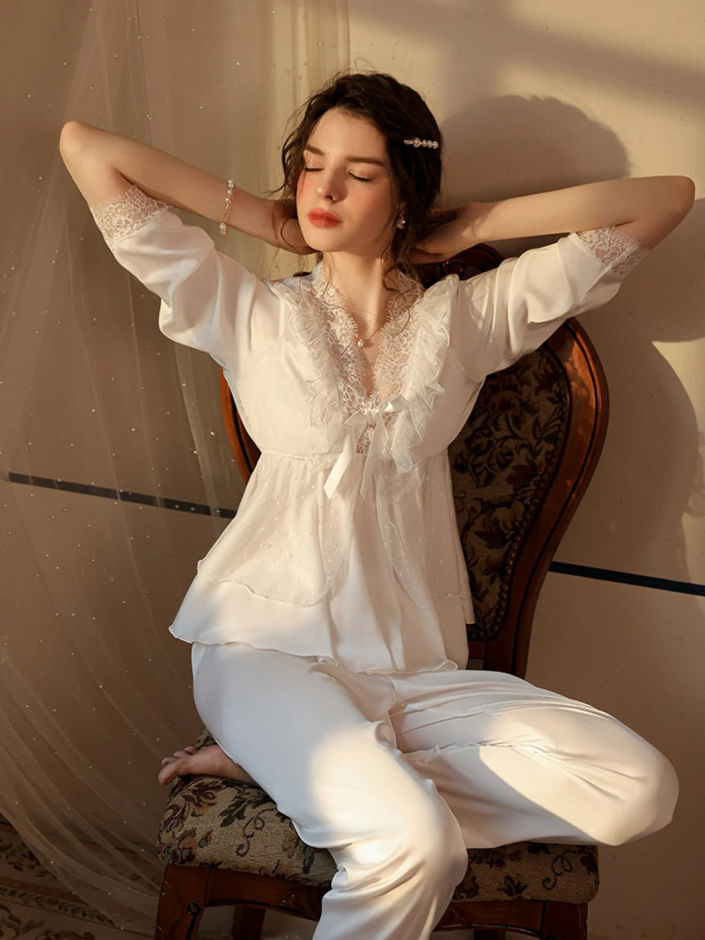 Elegant Romantic Ruffled Pajama Set